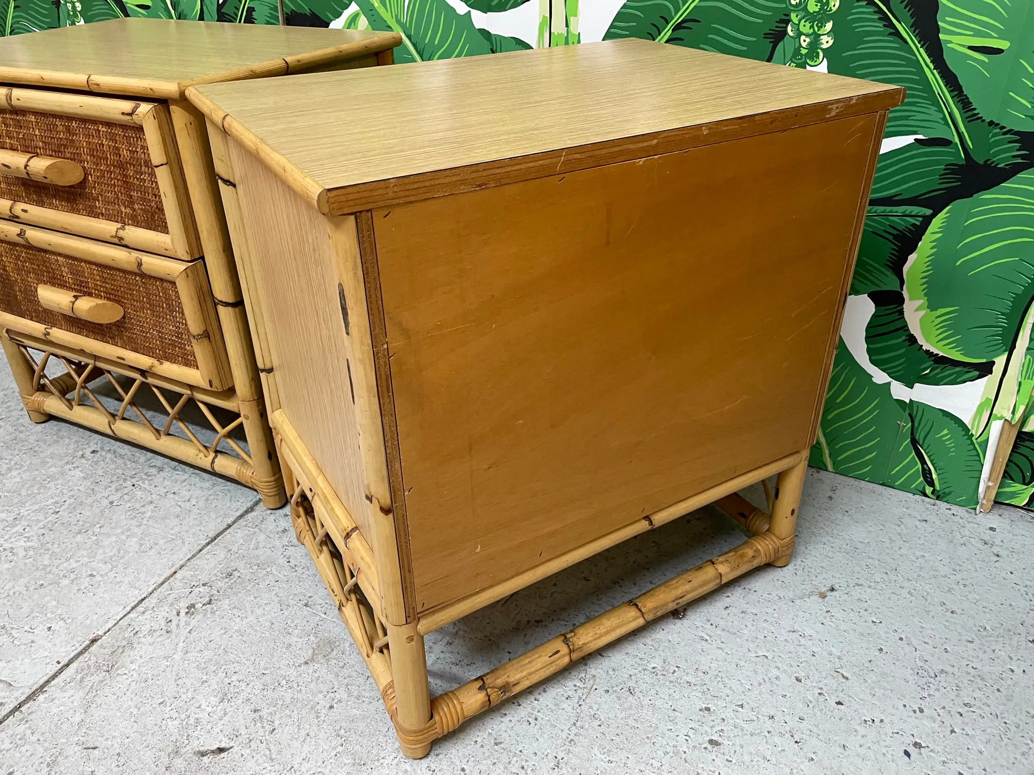 Rattan and Wicker Skirted Nightstands