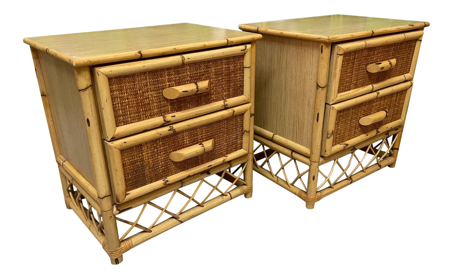 Rattan and Wicker Skirted Nightstands