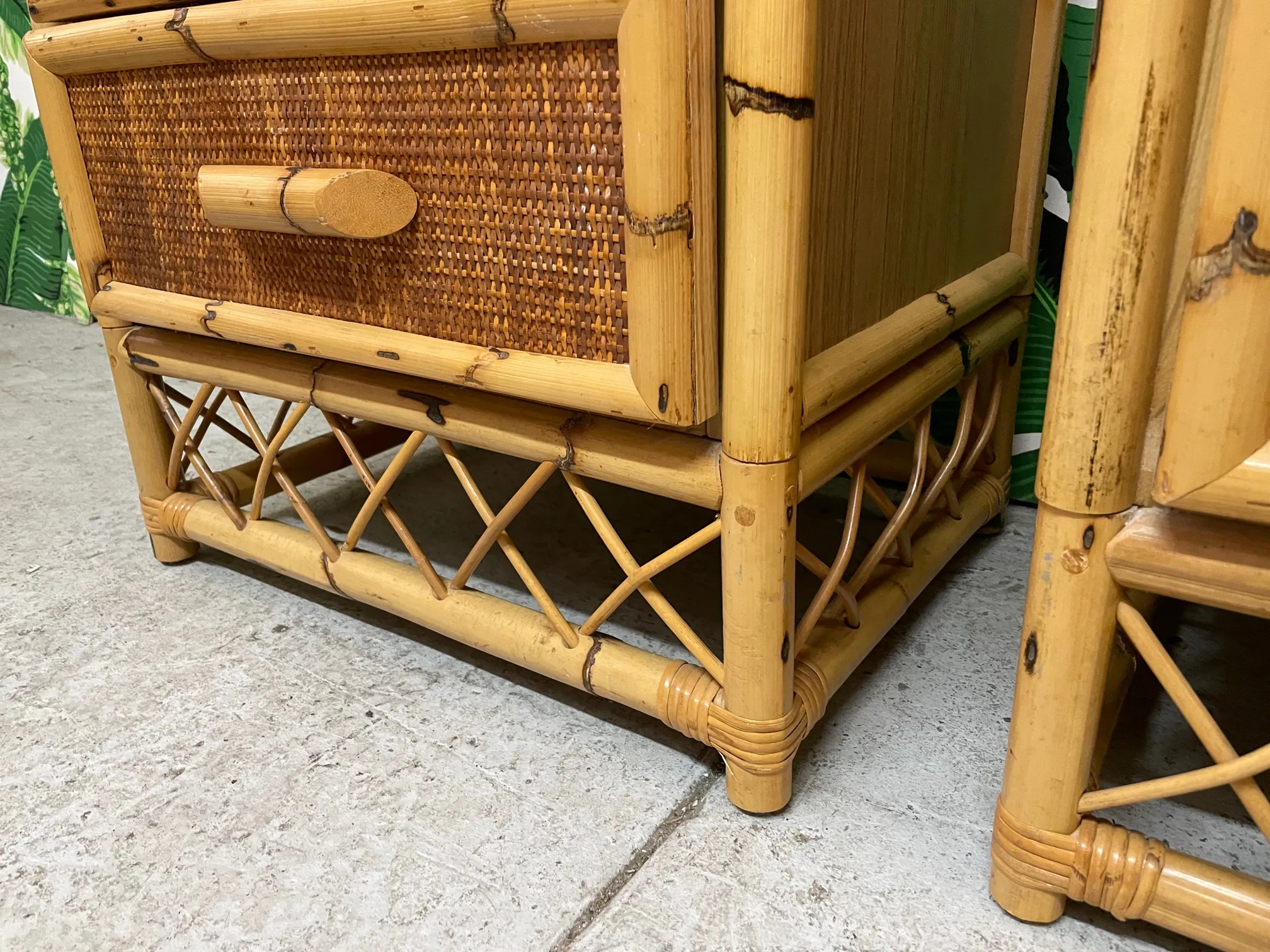 Rattan and Wicker Skirted Nightstands