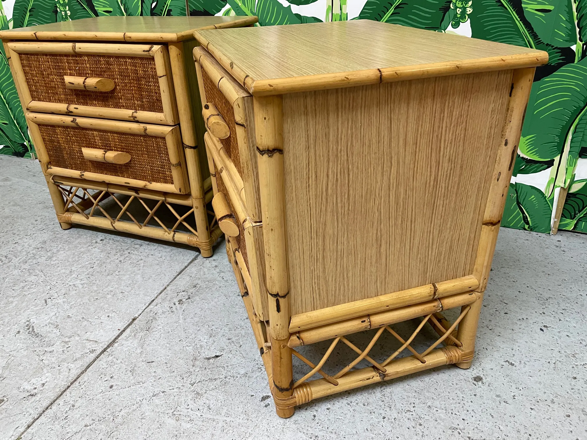 Rattan and Wicker Skirted Nightstands