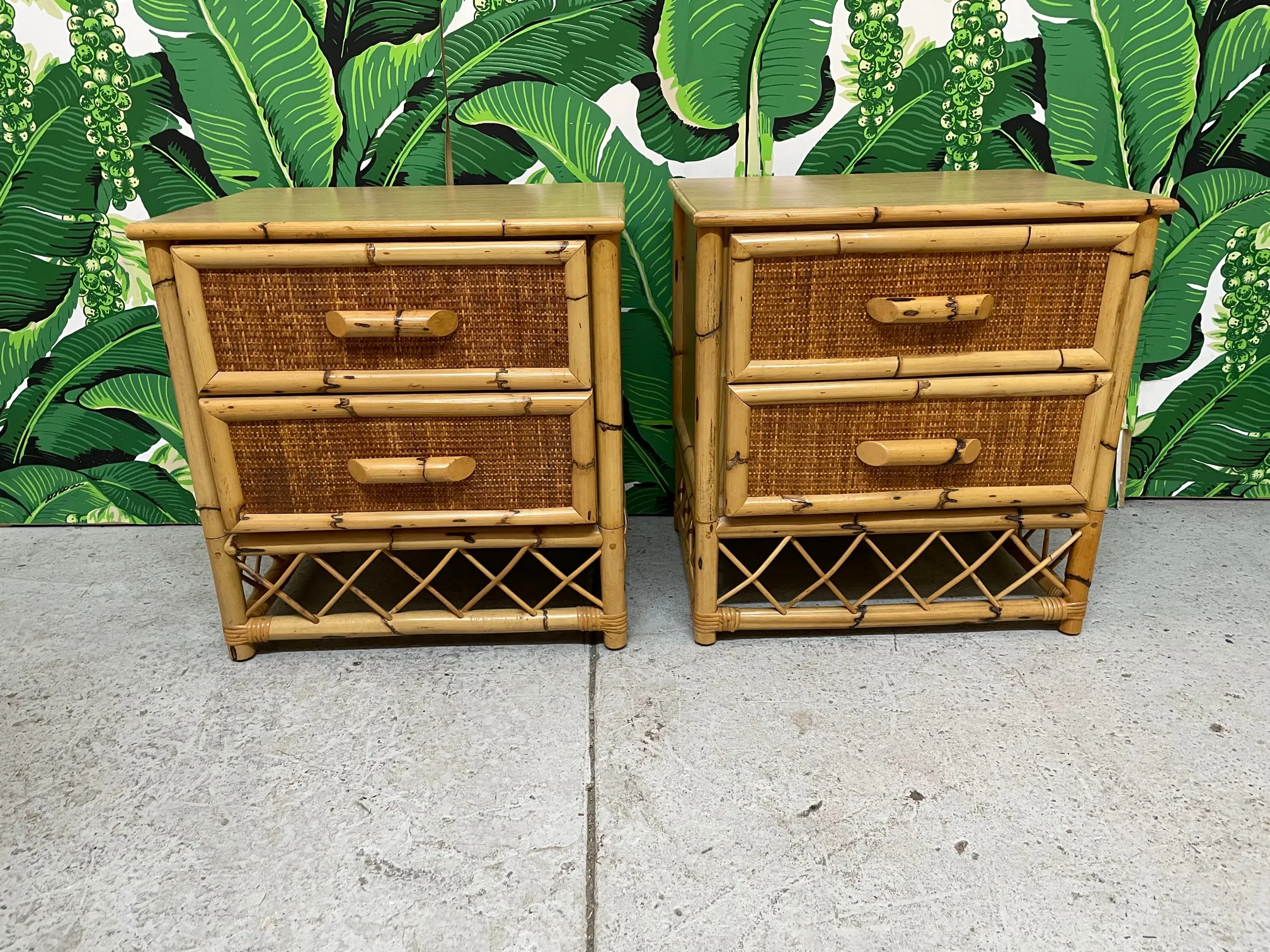 Rattan and Wicker Skirted Nightstands