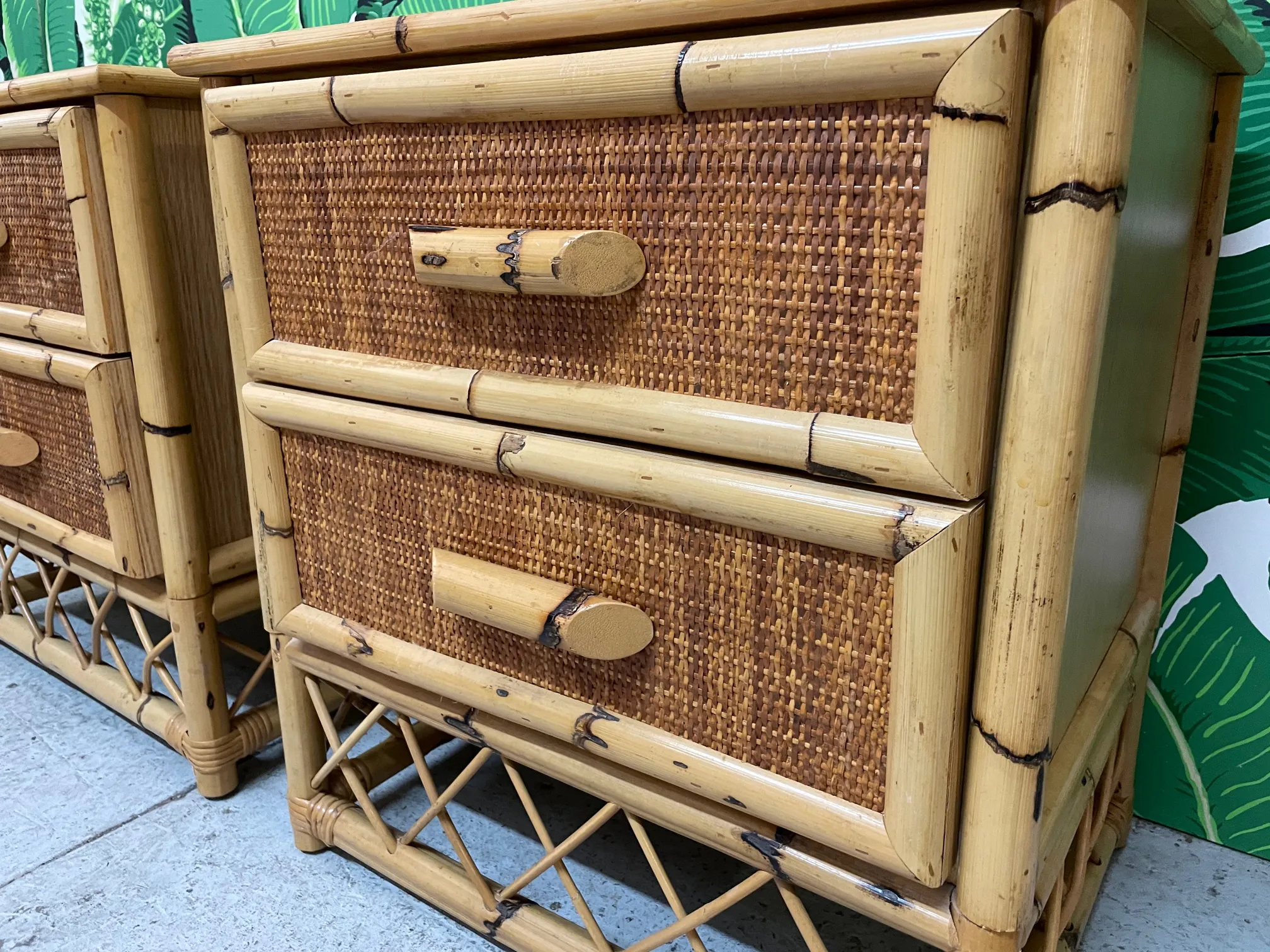 Rattan and Wicker Skirted Nightstands