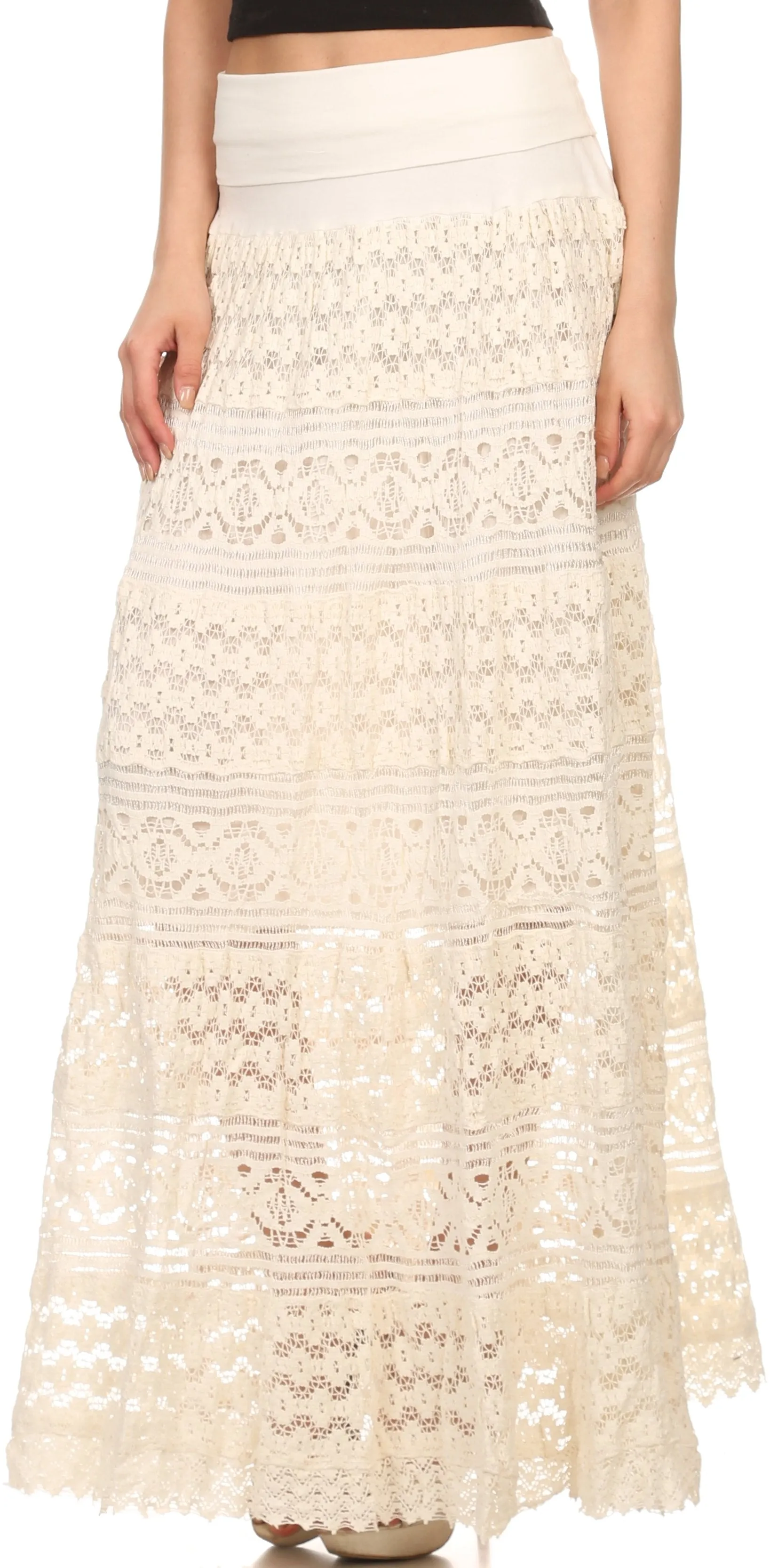 Sakkas Leo Long Tall Lined Embroidered Bohemian High Or Low Waist Foldover Skirt