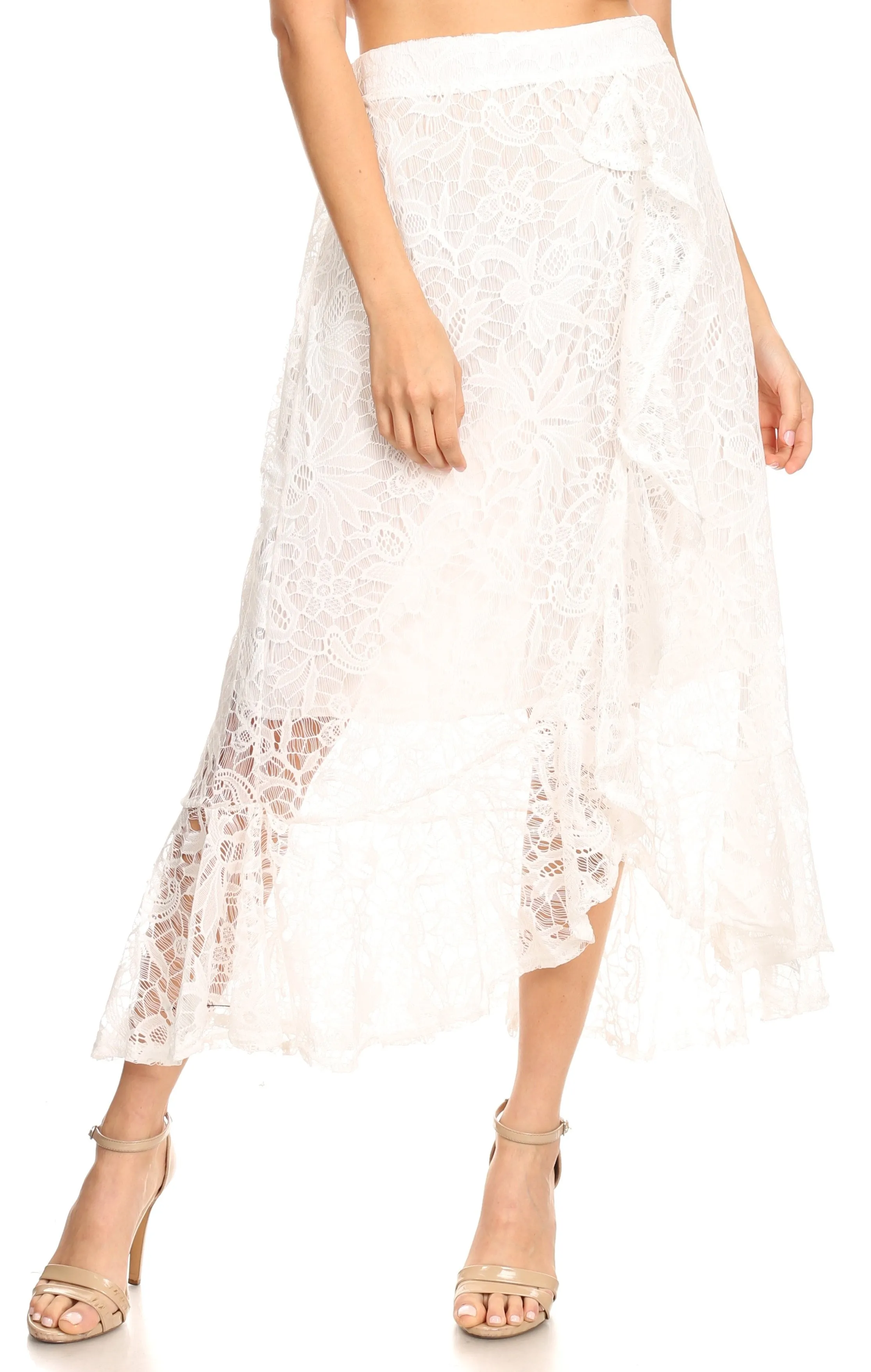 Sakkas Roma Bohemian Lace Maxi long Hippie Gypsy Dance Skirt Sexy Stunning