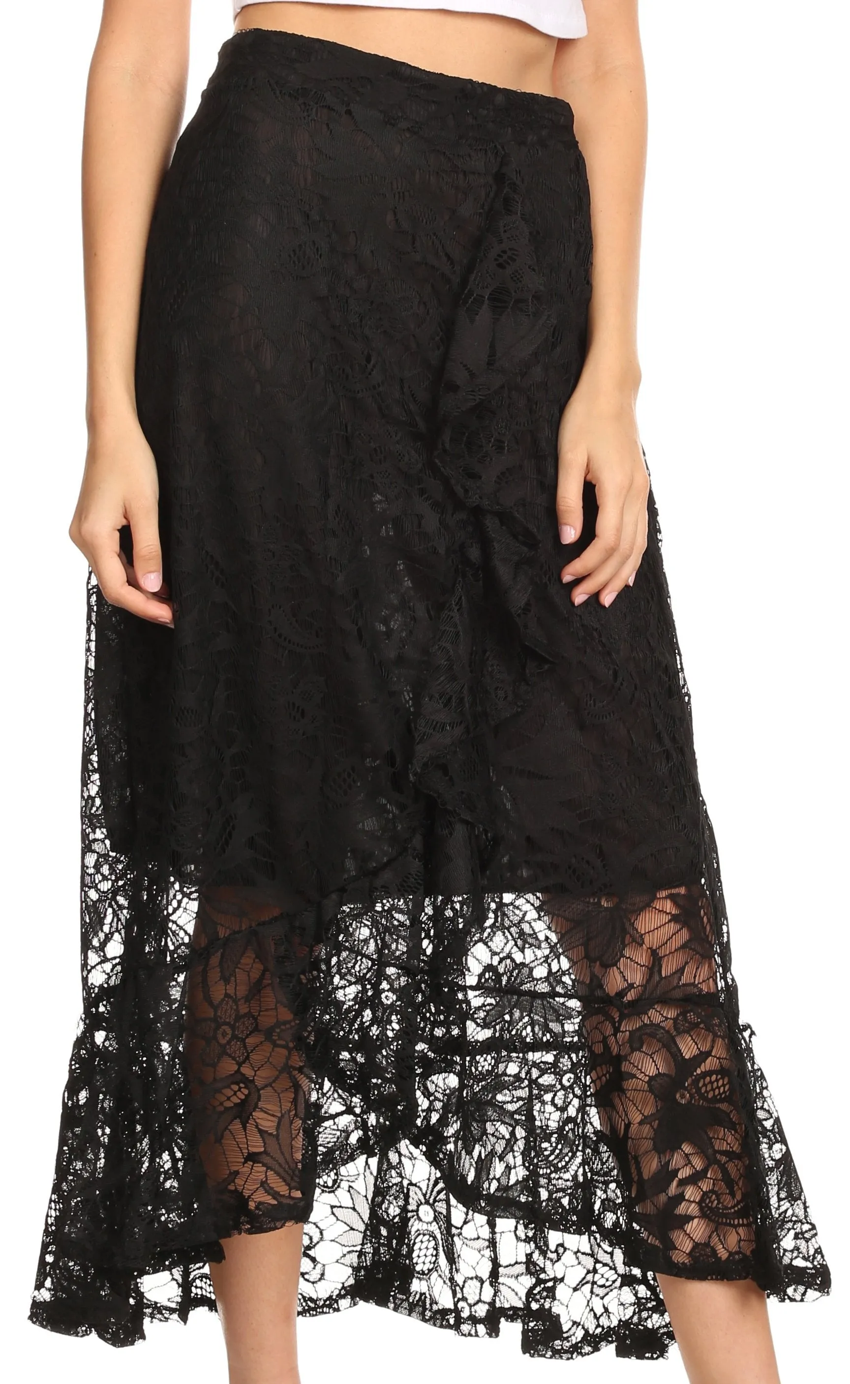 Sakkas Roma Bohemian Lace Maxi long Hippie Gypsy Dance Skirt Sexy Stunning