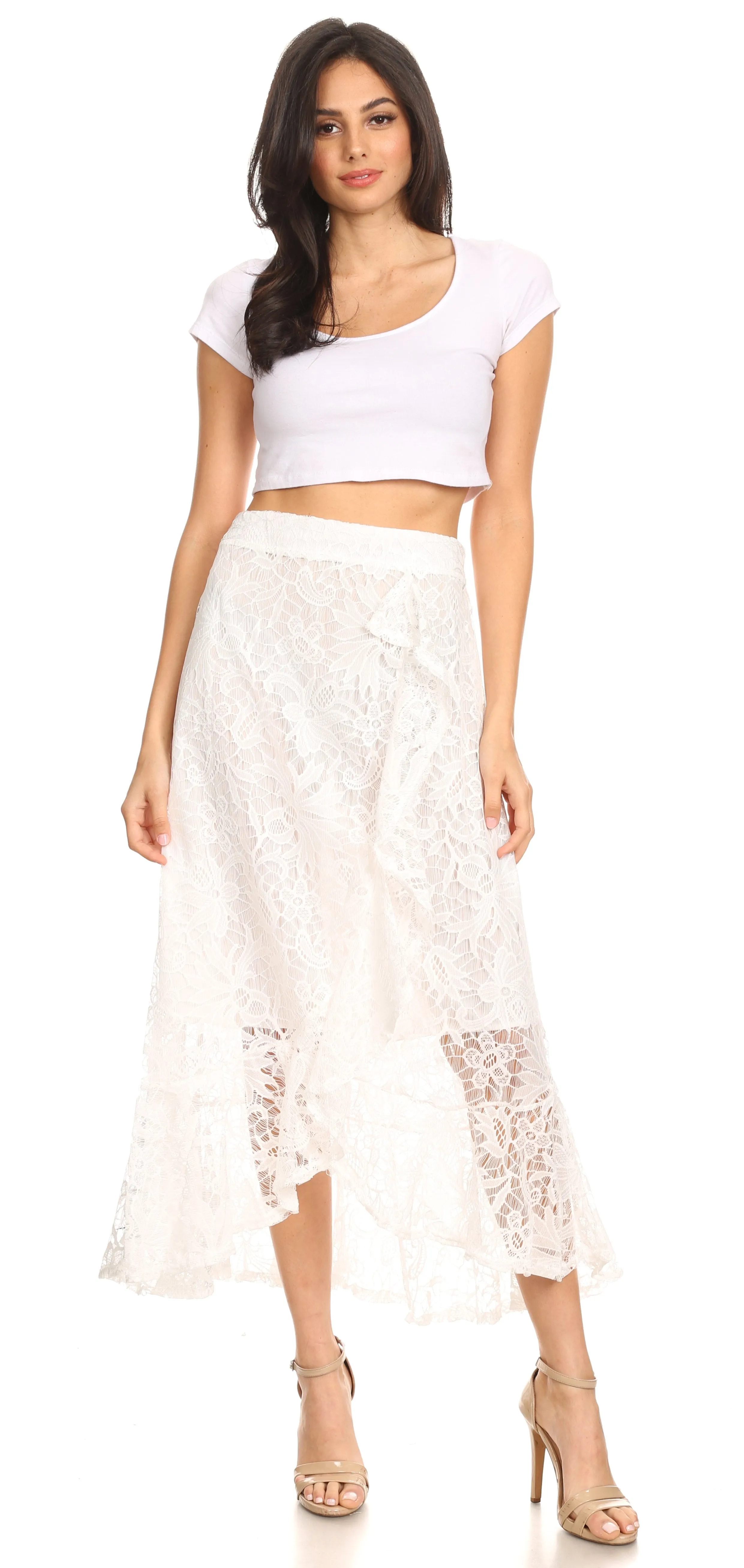 Sakkas Roma Bohemian Lace Maxi long Hippie Gypsy Dance Skirt Sexy Stunning