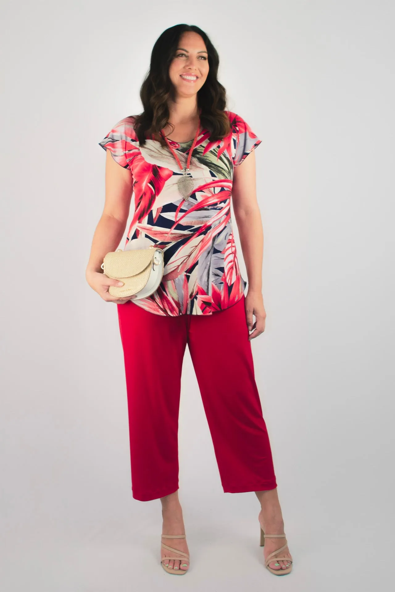 Sassy Red 3/4 Jersey Palazzo Pants