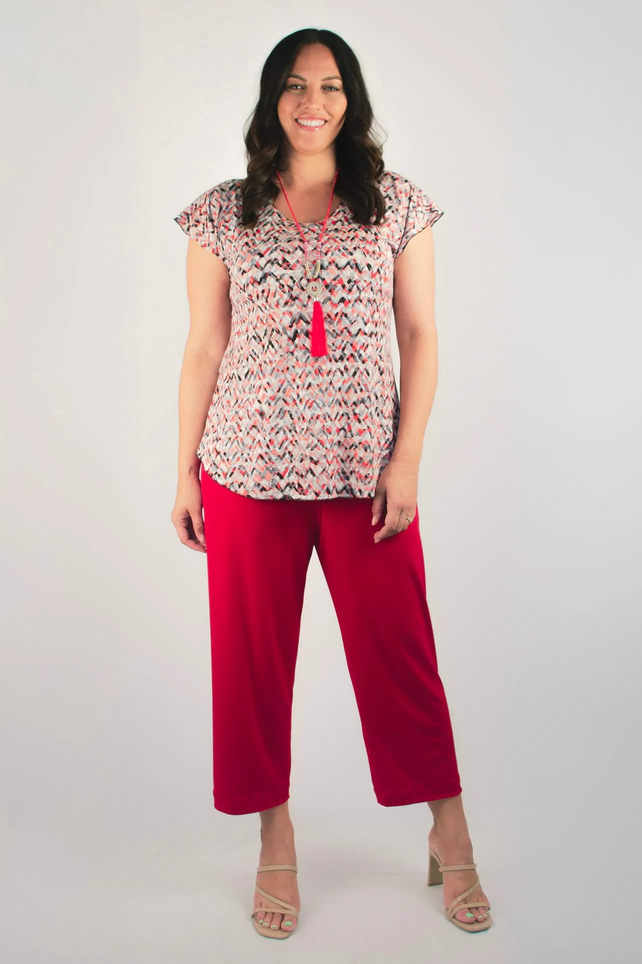 Sassy Red 3/4 Jersey Palazzo Pants