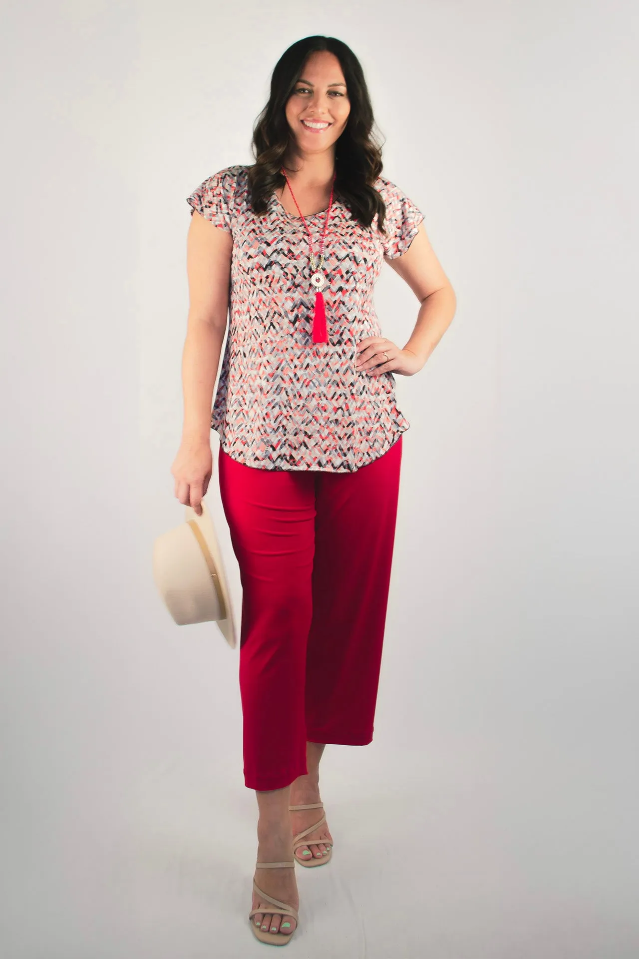 Sassy Red 3/4 Jersey Palazzo Pants