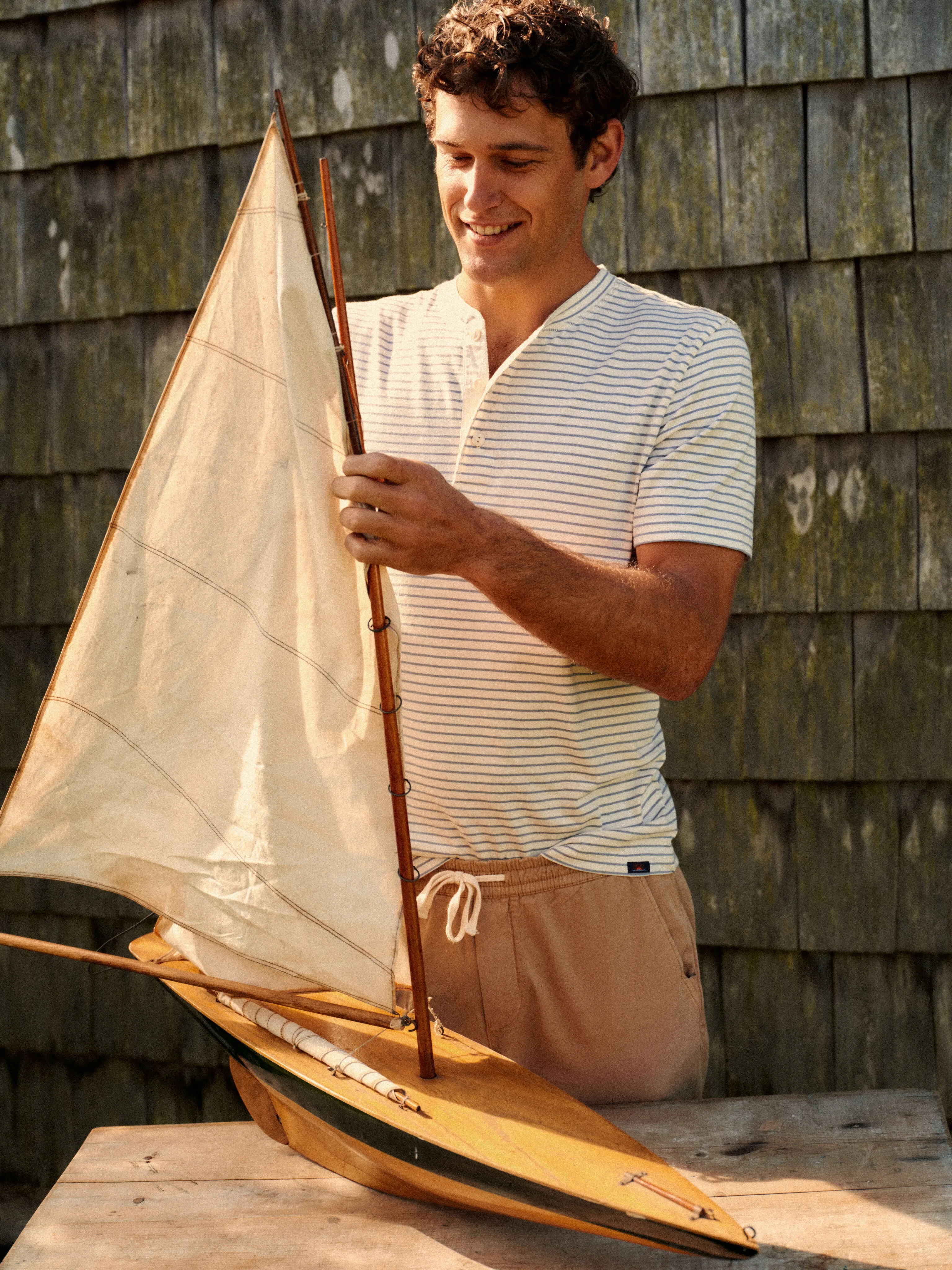 Shell Flint Stripe Short Sleeve Sunwashed Henley