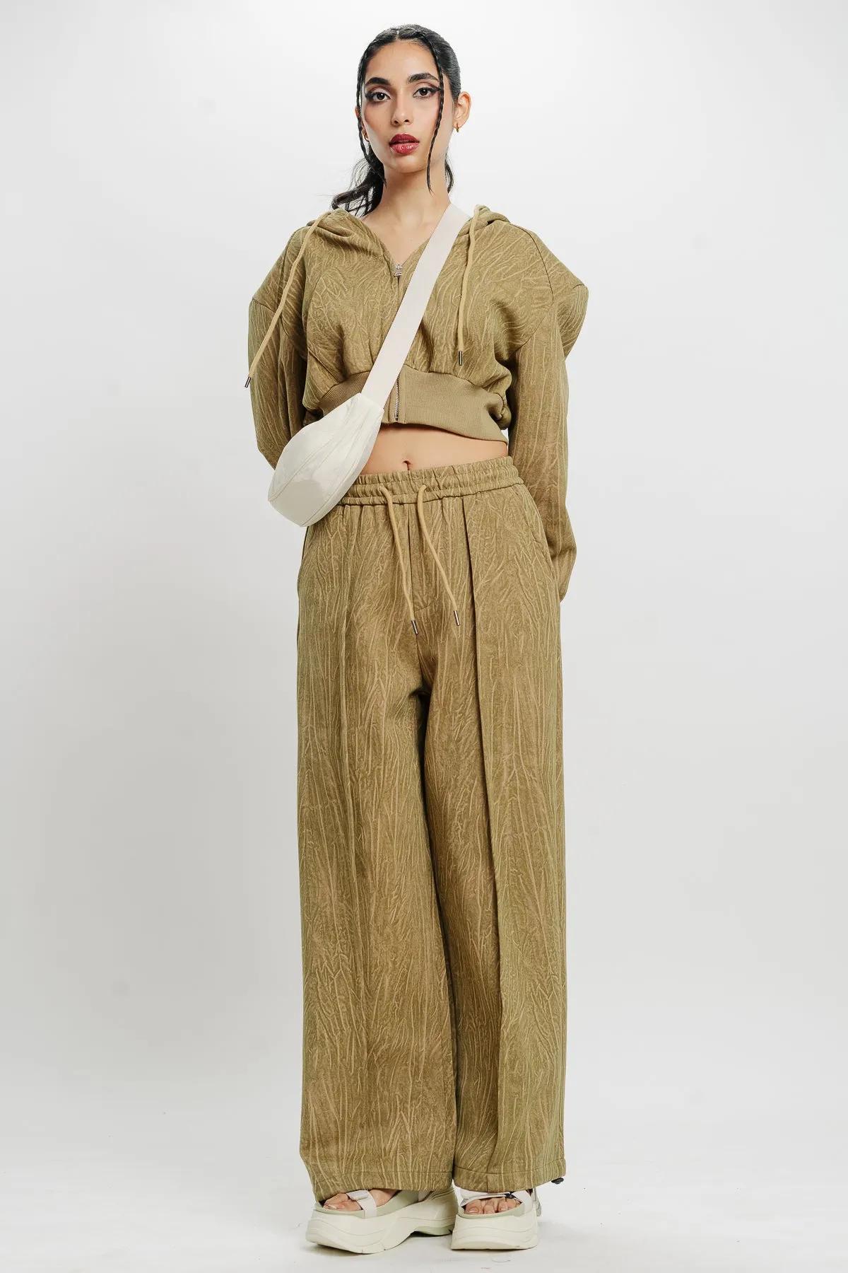 Textured Khaki Straight Fit Pant