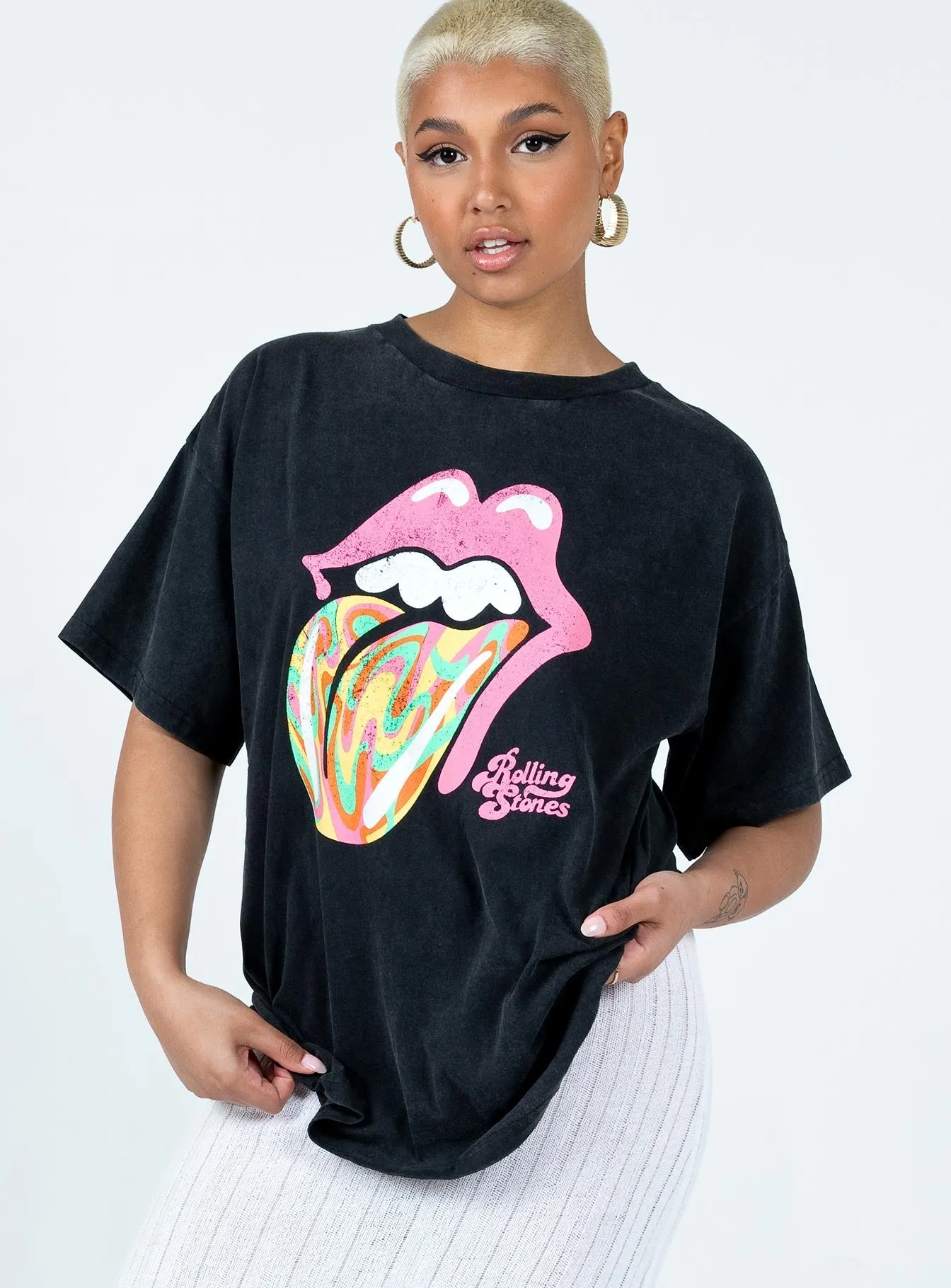 The Rolling Stones Retro Swirl Oversized Tee Black