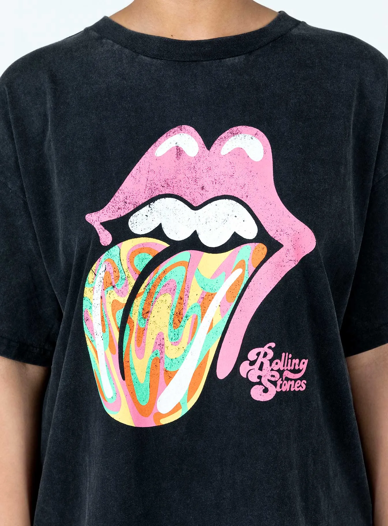 The Rolling Stones Retro Swirl Oversized Tee Black