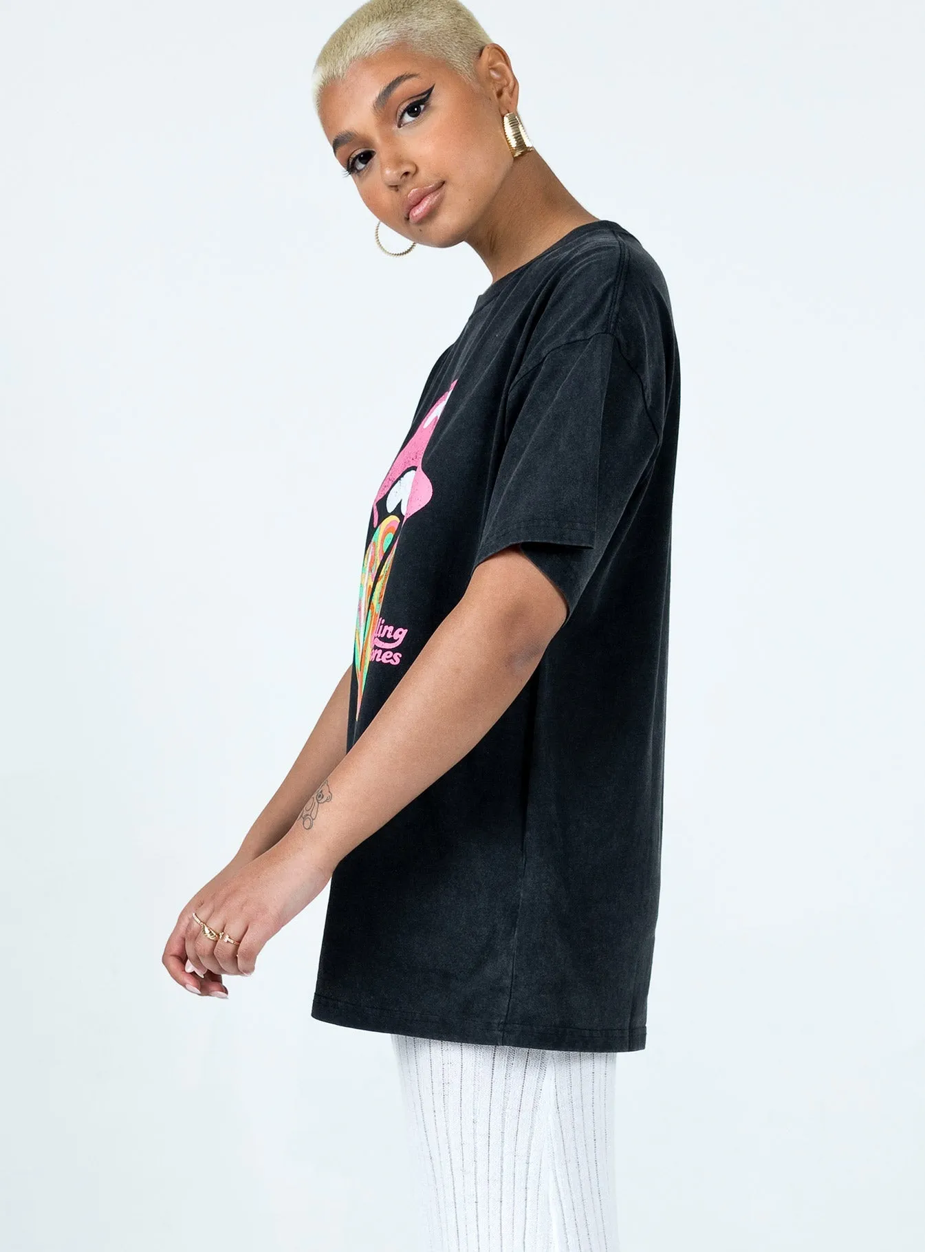 The Rolling Stones Retro Swirl Oversized Tee Black