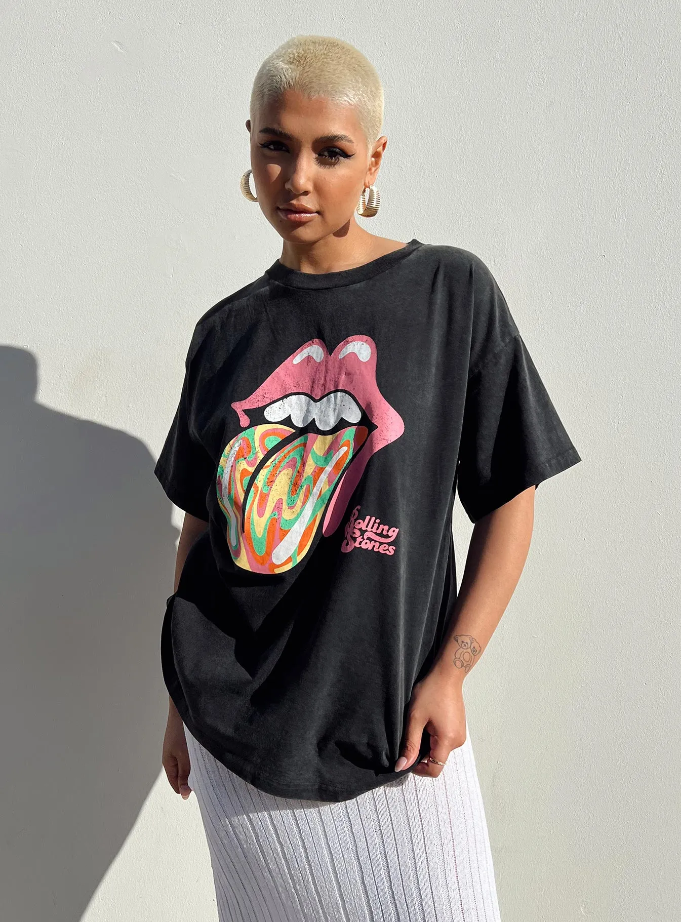 The Rolling Stones Retro Swirl Oversized Tee Black