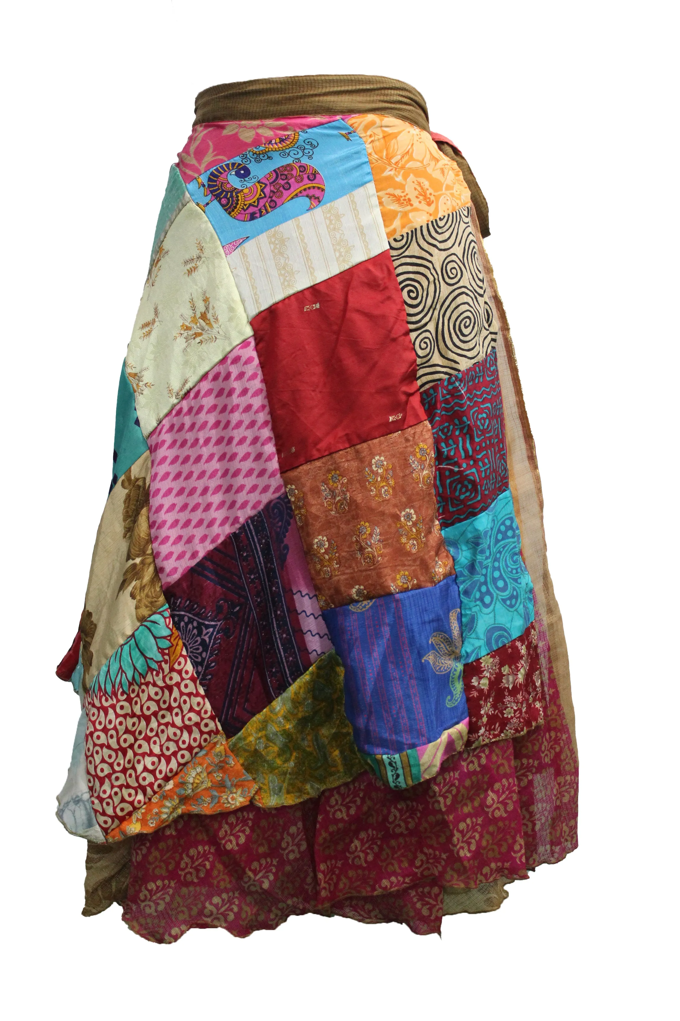 Vintage Silk Sari Recycled Patchwork Magic Wrap Around Skirt Reversible Dress