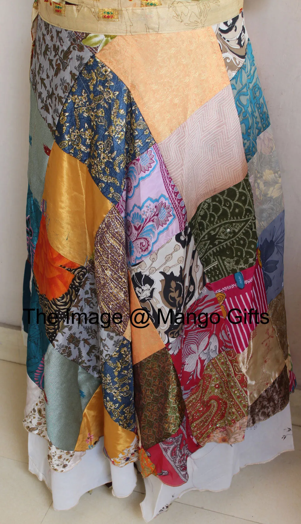 Vintage Silk Sari Recycled Patchwork Magic Wrap Around Skirt Reversible Dress