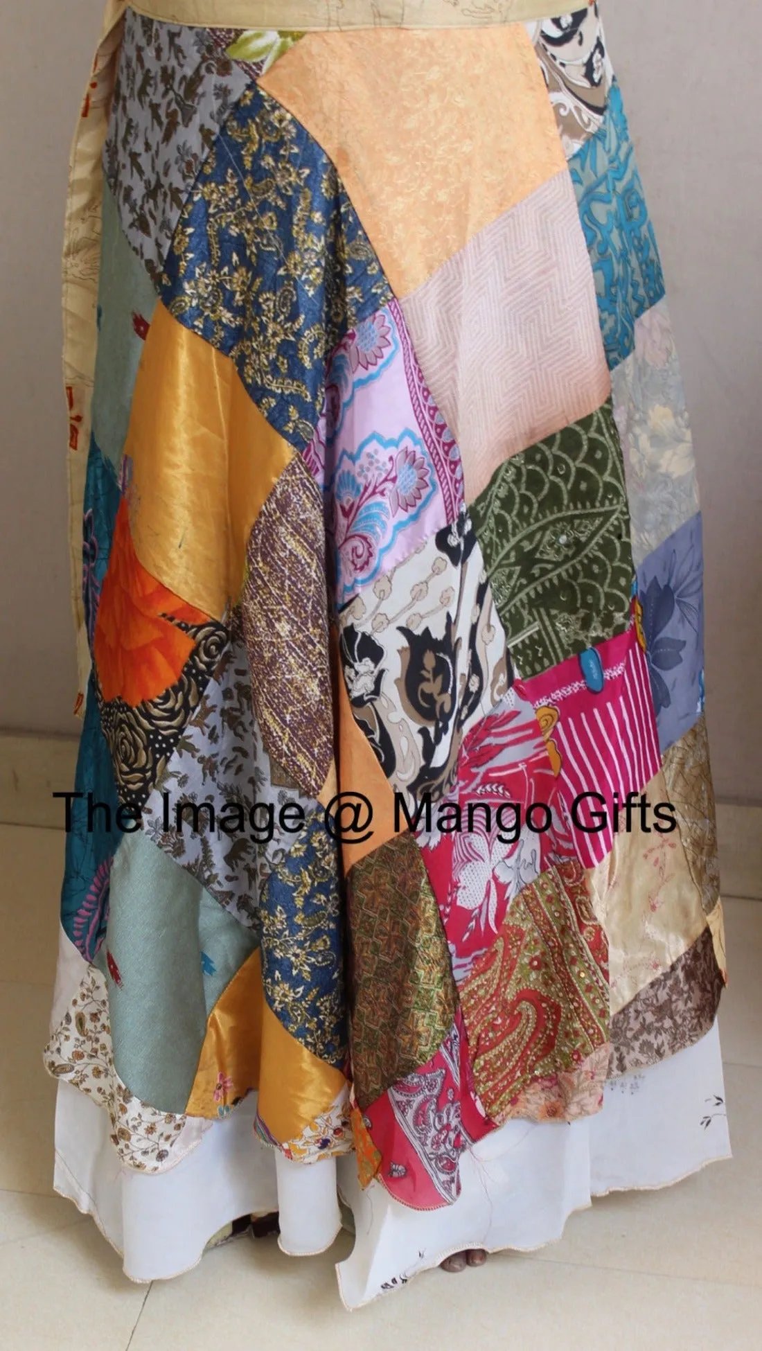 Vintage Silk Sari Recycled Patchwork Magic Wrap Around Skirt Reversible Dress