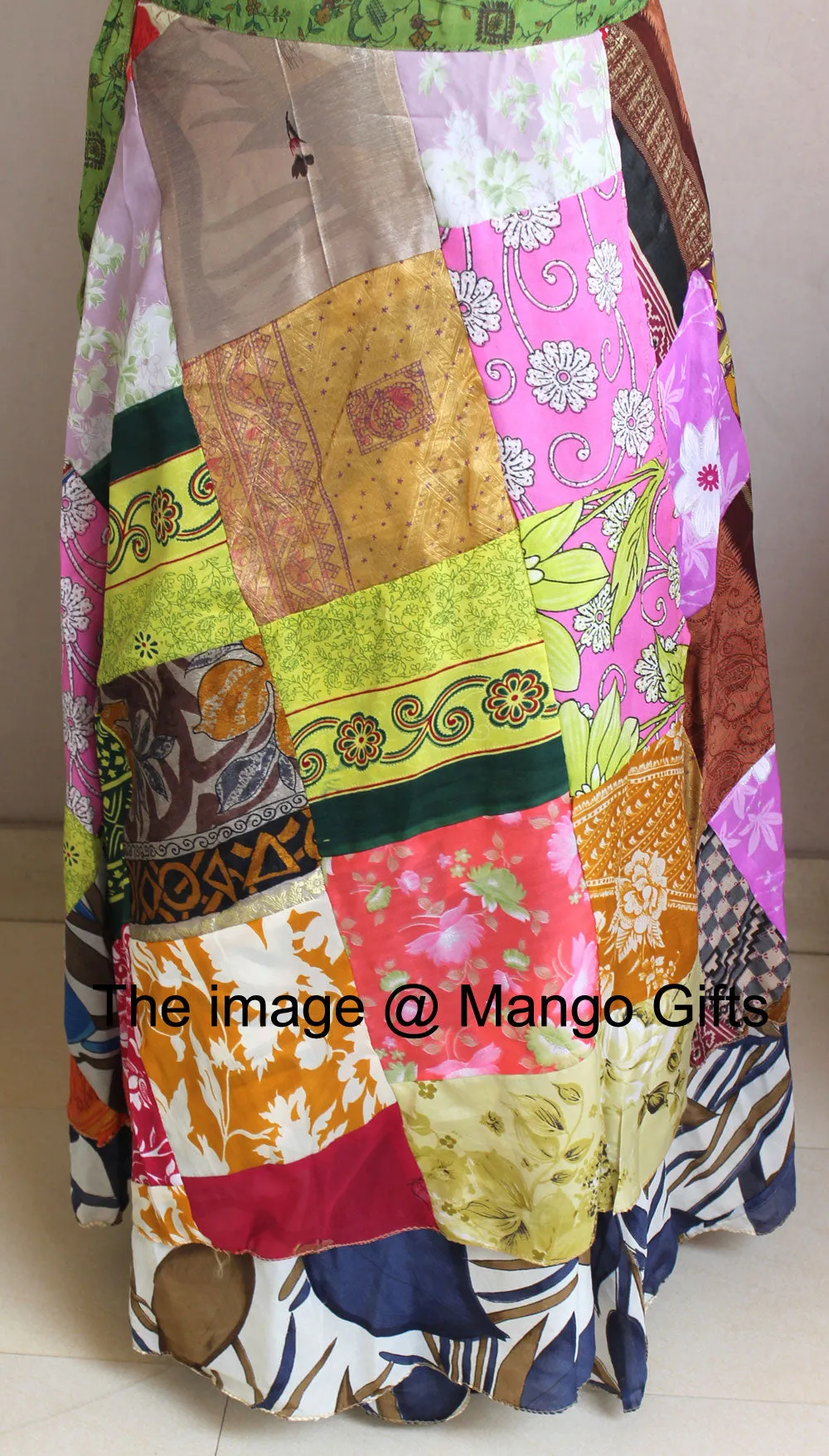 Vintage Silk Sari Recycled Patchwork Magic Wrap Around Skirt Reversible Dress