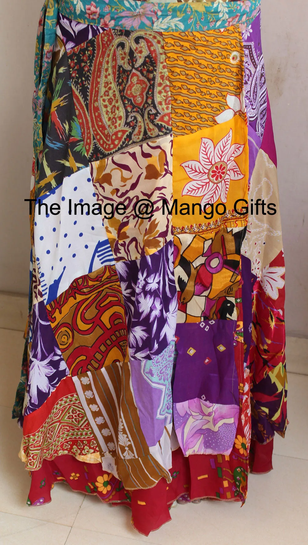 Vintage Silk Sari Recycled Patchwork Magic Wrap Around Skirt Reversible Dress