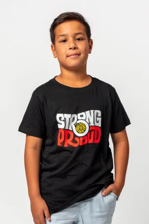 Vintage Strong & Proud Classic Black Cotton Crew Neck Kids T-Shirt