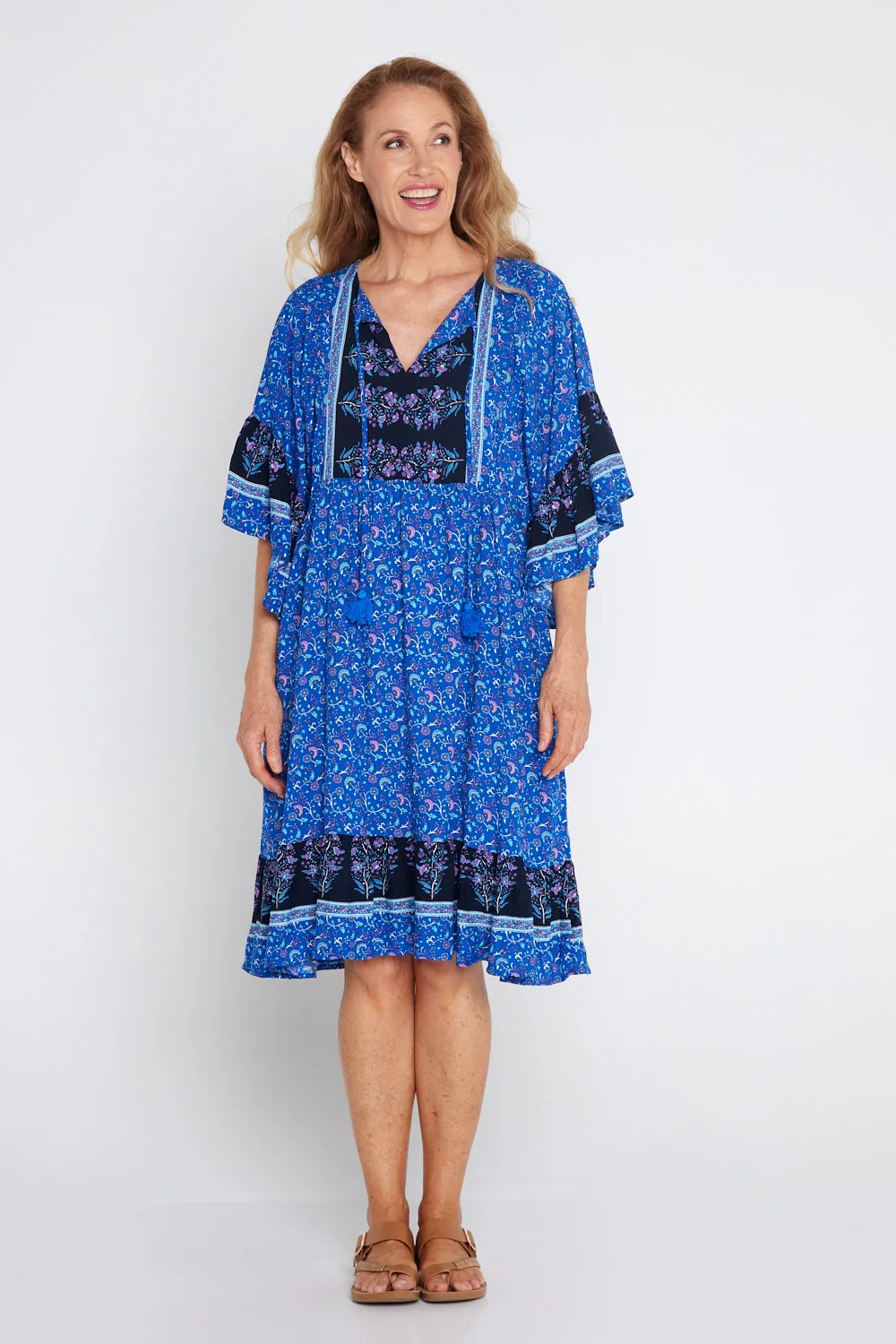 Wategos Dress - Royal Blue Jacobean