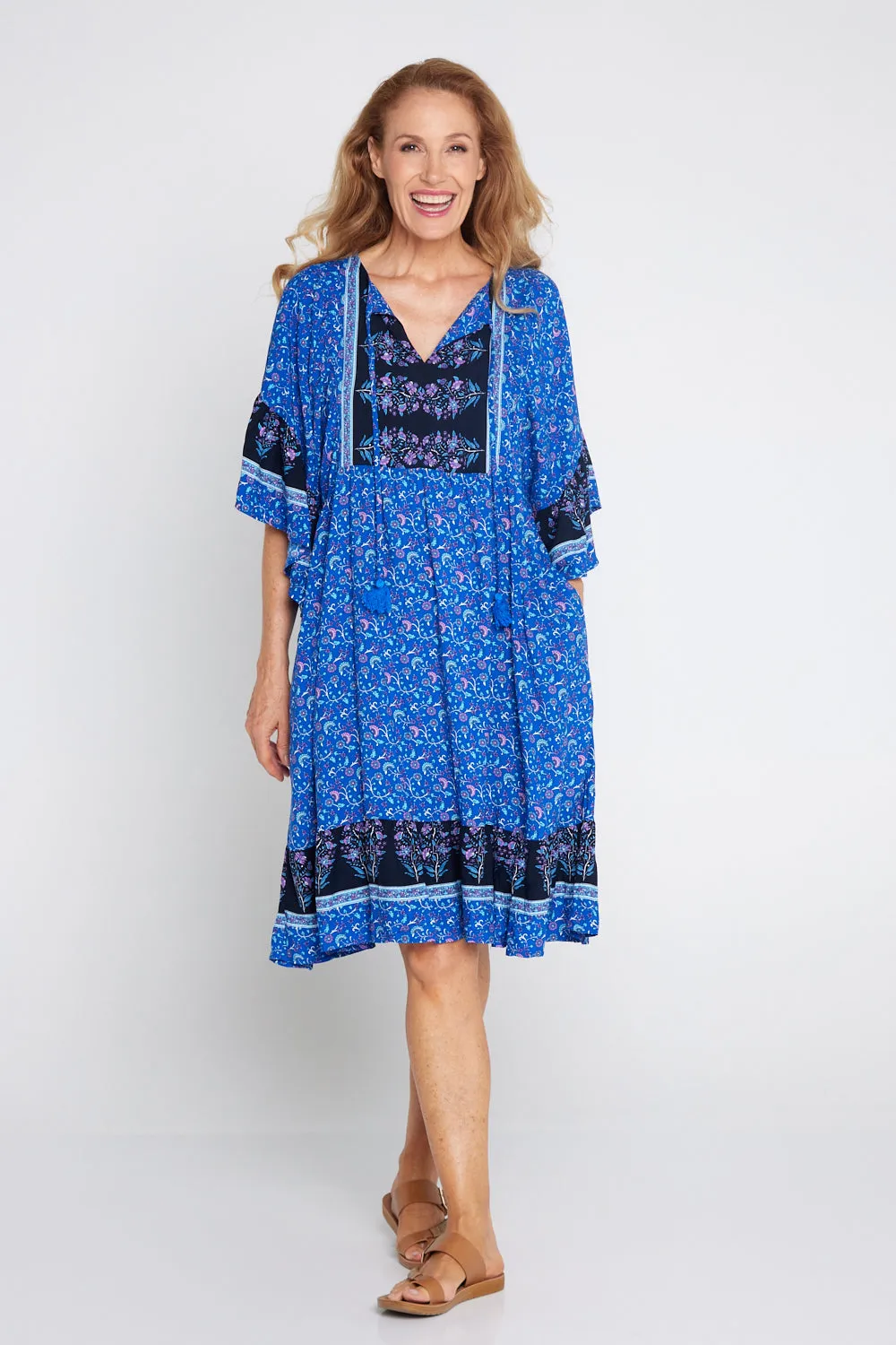 Wategos Dress - Royal Blue Jacobean