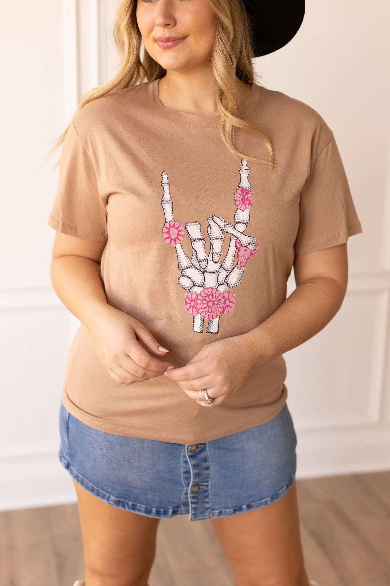 Western Skeleton Hand T-Shirt, Beige