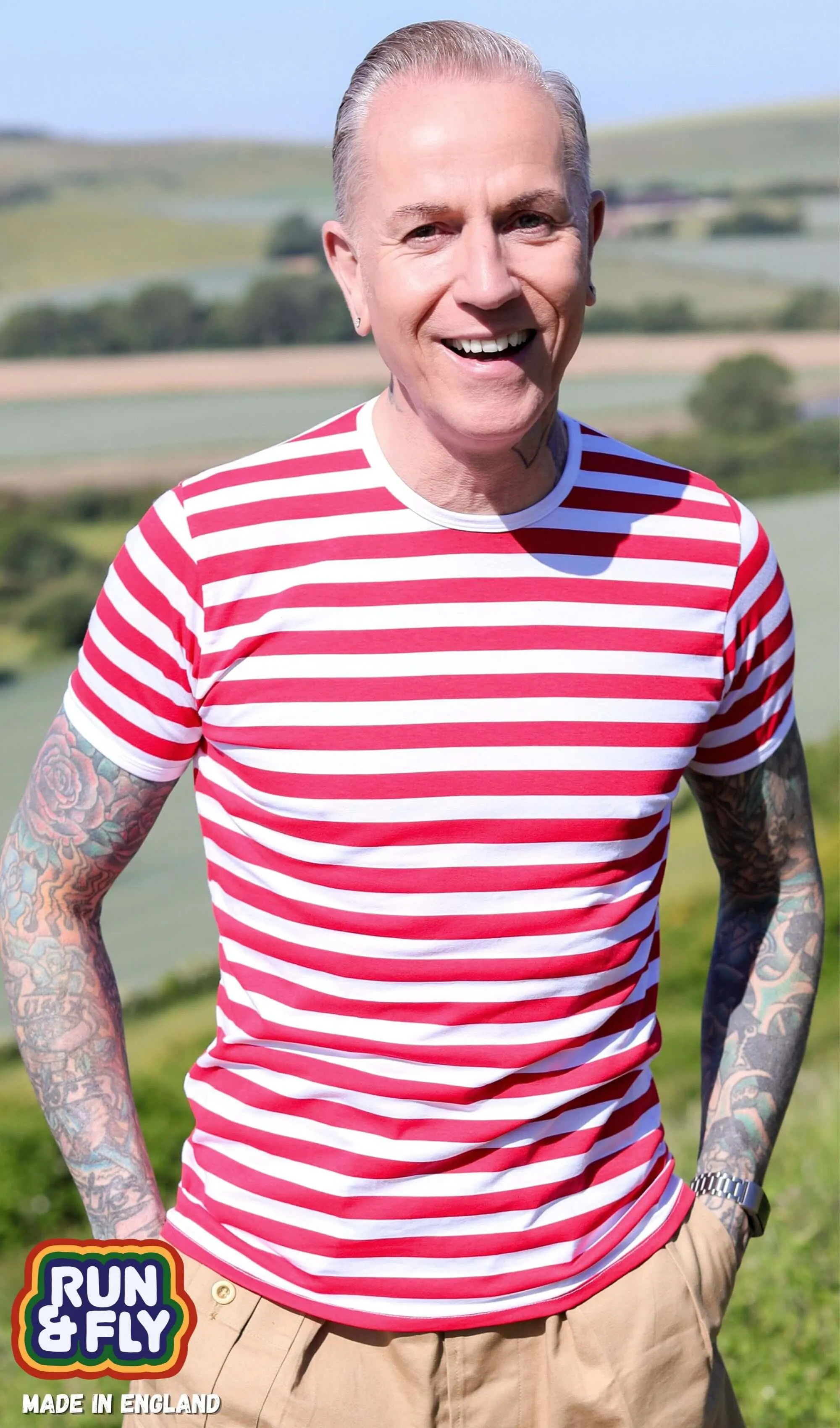 White & Red Stripe Short Sleeve T Shirt