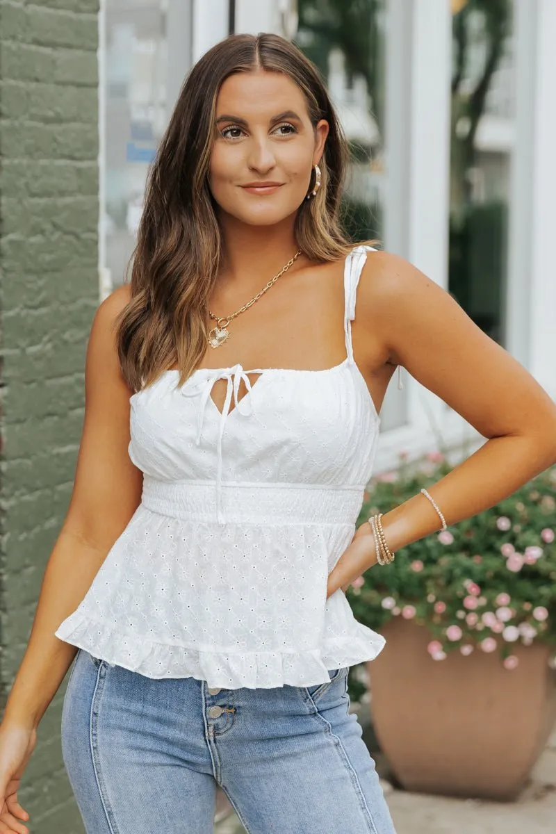 White Ruffled Eyelet Cami Top - FINAL SALE