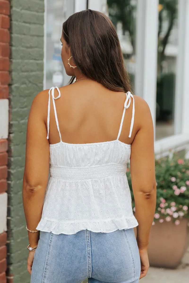 White Ruffled Eyelet Cami Top - FINAL SALE