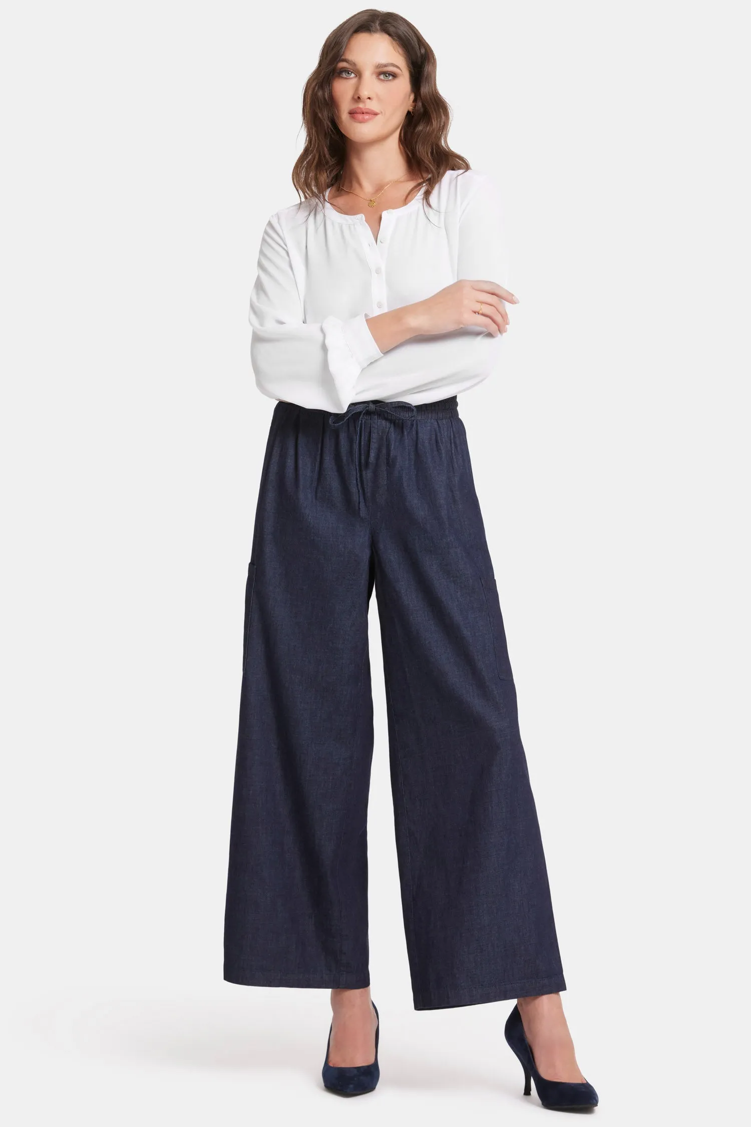 Whitney Pull-On Cargo Ankle Pants  - Bay Blue