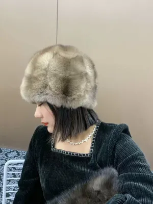 Whole leather hat sable fur light luxury stitching fur hat genuine leather high-end hat ear protection warm ladies autumn and winter new