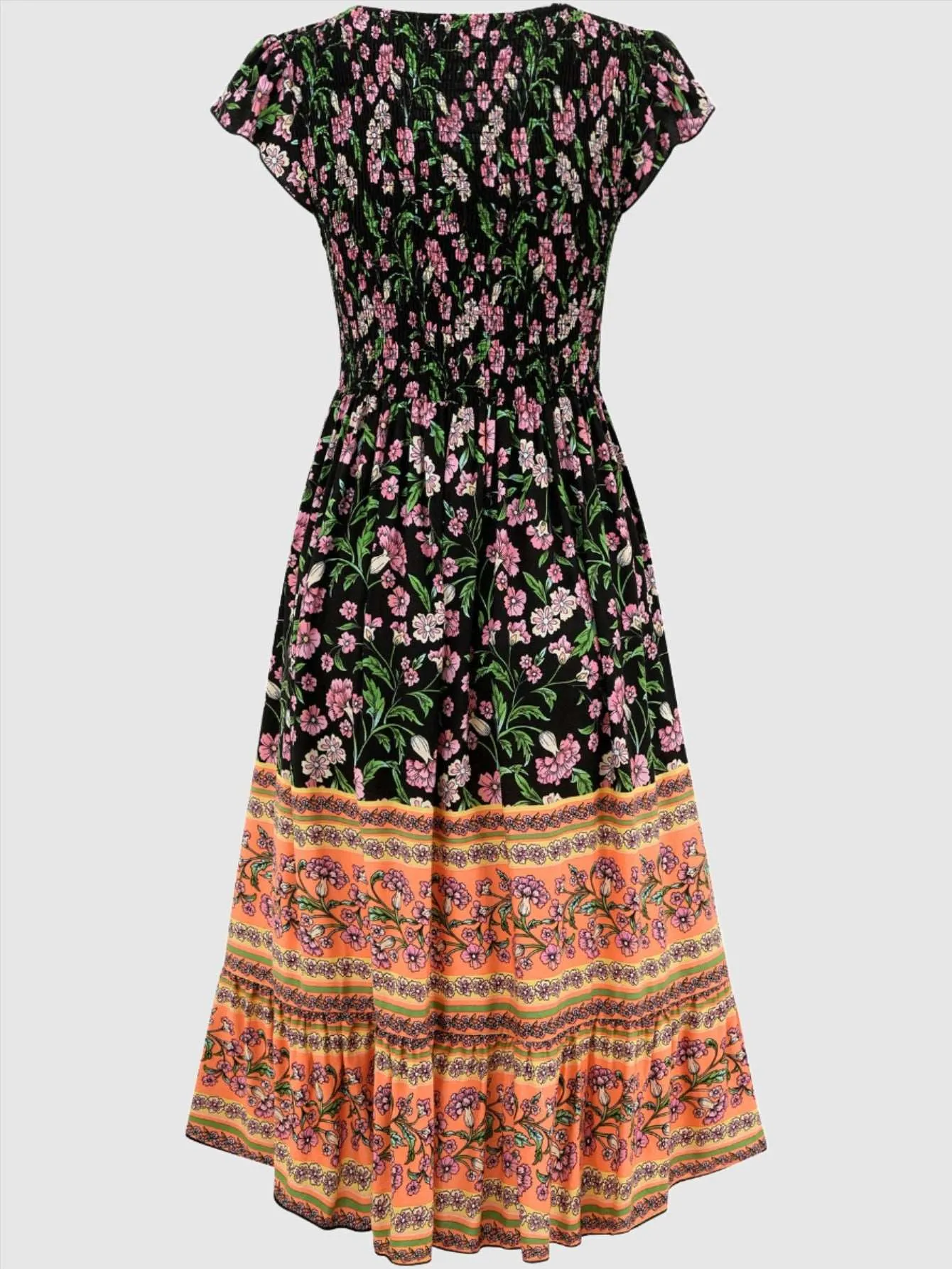 Women's Casual Bohemian Flower Print V-neck Ruffle Sleeveless Dress