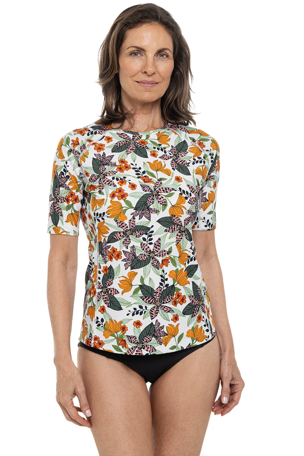 Women's Hightide Short Sleeve Swim Shirt | Apricot Crush Floral Paradise