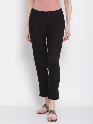 Women's Regular Slim Fit Black Flat Front Mid rise Ethnic Pant