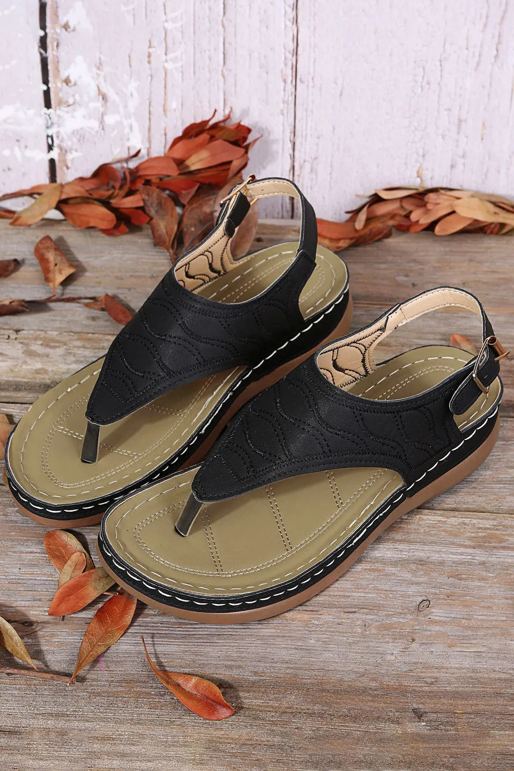 Women's Sandals Open Toe Slide Faux Leather Buckle Flip Flops